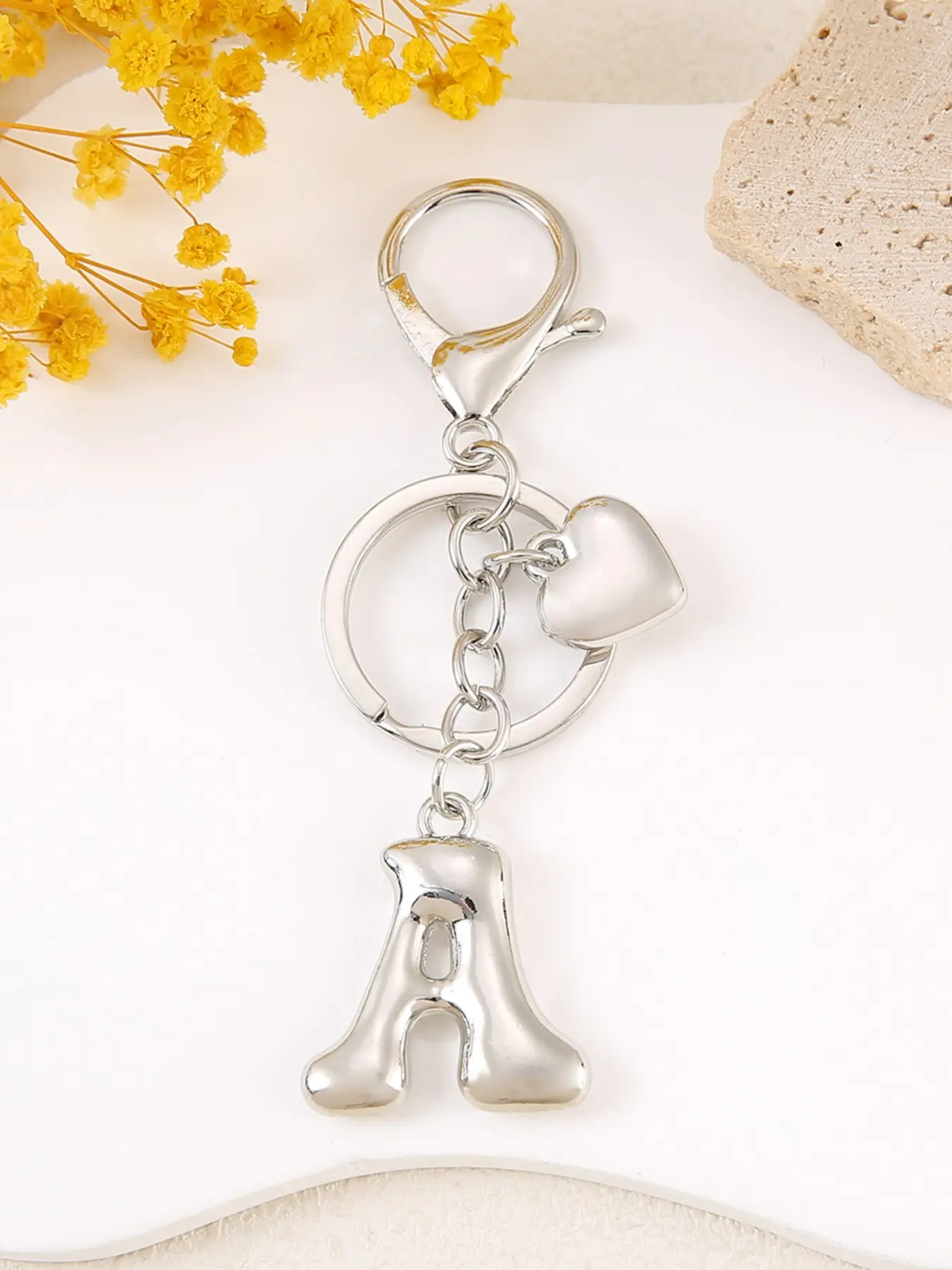 Silver Color Heart Bubble Initial Charm for Handbag, Elegant Initial Letter Zinc Alloy Keychain for Women, Perfect Purse Accessory & Gift Idea, Charming Shapes, Heart Design Keychain, Heart Shaped Keychain, Keychain For Bags