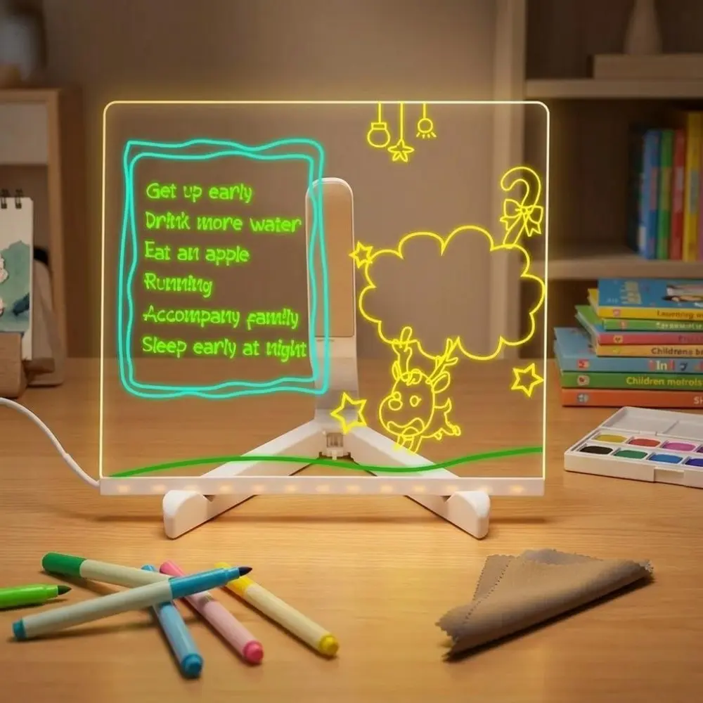 Multifunctional Glowing Drawing Board with Eye-Care Light, Erasable Whiteboard & Color Pens Set, Kids Creative Learning Desk Lamp, Acrylic Memo Board for Home Office Decor, Fun Autumn Gift for Children's Room