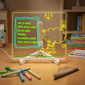 Multifunctional Glowing Drawing Board with Eye-Care Light, Erasable Whiteboard & Color Pens Set, Kids Creative Learning Desk Lamp, Acrylic Memo Board for Home Office Decor, Fun Autumn Gift for Children's Room