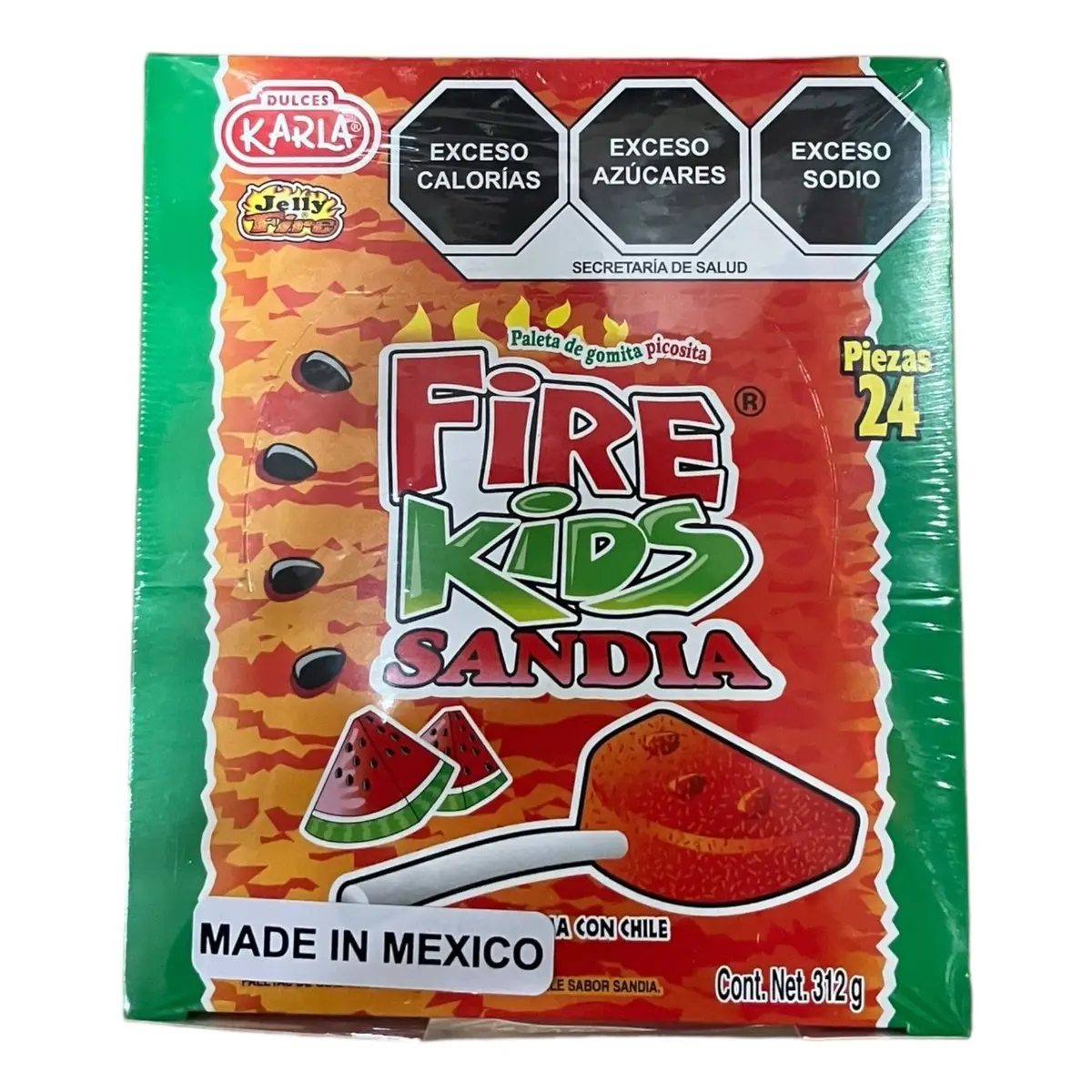Fire Kids Sandia-Watermelon Flavor Gummy Candy Lollipops 24 Count Snack Sweet