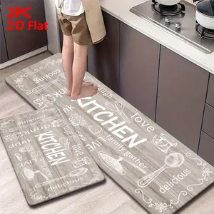 Durable Kitchen-Themed Door Mat Set, Decorative Rug, Home Decor Mat, Light Wood Grain Base with Line Art, Ideal for Living Room, Bedroom, Bathroom, Kitchen, Laundry, Study