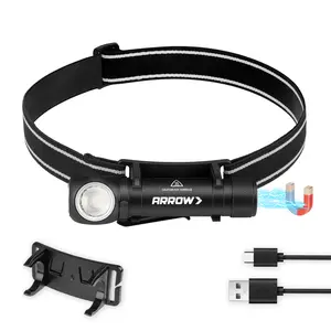 Arrow 1000 Lumens LED Headlamp Rechargeable, 90° Rotatable Head Lamp with Magnetic Tail Cap, Multi Modes Detachable Flashlight for Outdoor, USB-C Cable, Headlamp Mount & 3M Adhesive Included