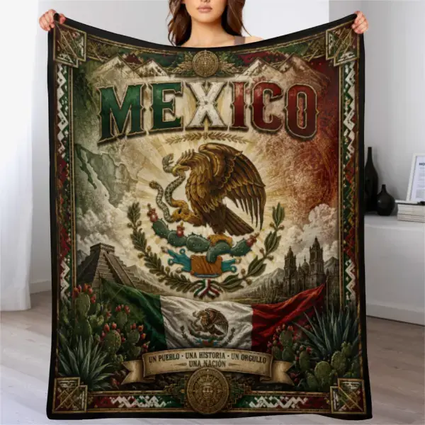 Mexican Eagle Flag Throw Blanket Ultra Soft Durable Lightweight Aztec Print Modern Mexican Heritage Art Throws Machine Washable Black Friday Deal Ideal for Couch & Bed Gift for Mexico Fans & Couples Air Conditioning Summer Office Travel Camp Cozy