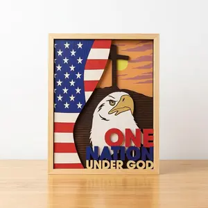 3D "One Nation Under God" Patriotic Wall Art - Multi-Layered American Flag & Cross Shadow Box | Eagle & Faith Religious Home Decor | Meaningful Christian Gift for Veterans, Pastors, & Patriots | Large Framed Plaque