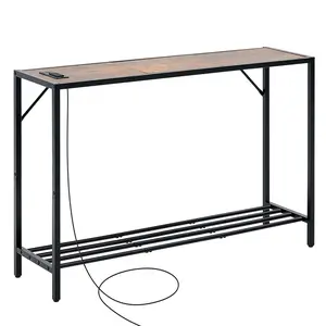 Father's Day Gift VEVOR Narrow Console Table, 41.7" Behind Couch Shelf with Power Outlets, 2-Tier Long Entryway Shelf, Sofa Table with Metal Frame and Charge Station, for Entryway, Hallway, Living Room