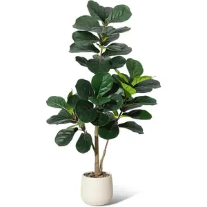 Fiddle Leaf Fig Tree Artificial - Realistic Faux Ficus Lyrata Plant with White Pot,  Fake Tree for Indoor Floor, Large Greenery Decor for Home Office Living Room, Housewarming Gift