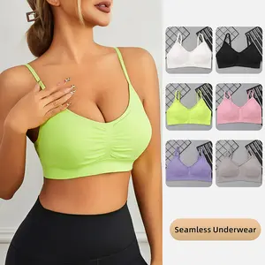 Seamless Padded Backless Camisole Wireless Bra Thin Straps Plus Size Side Breast Control Push Up Comfortable Everyday Bra for Women