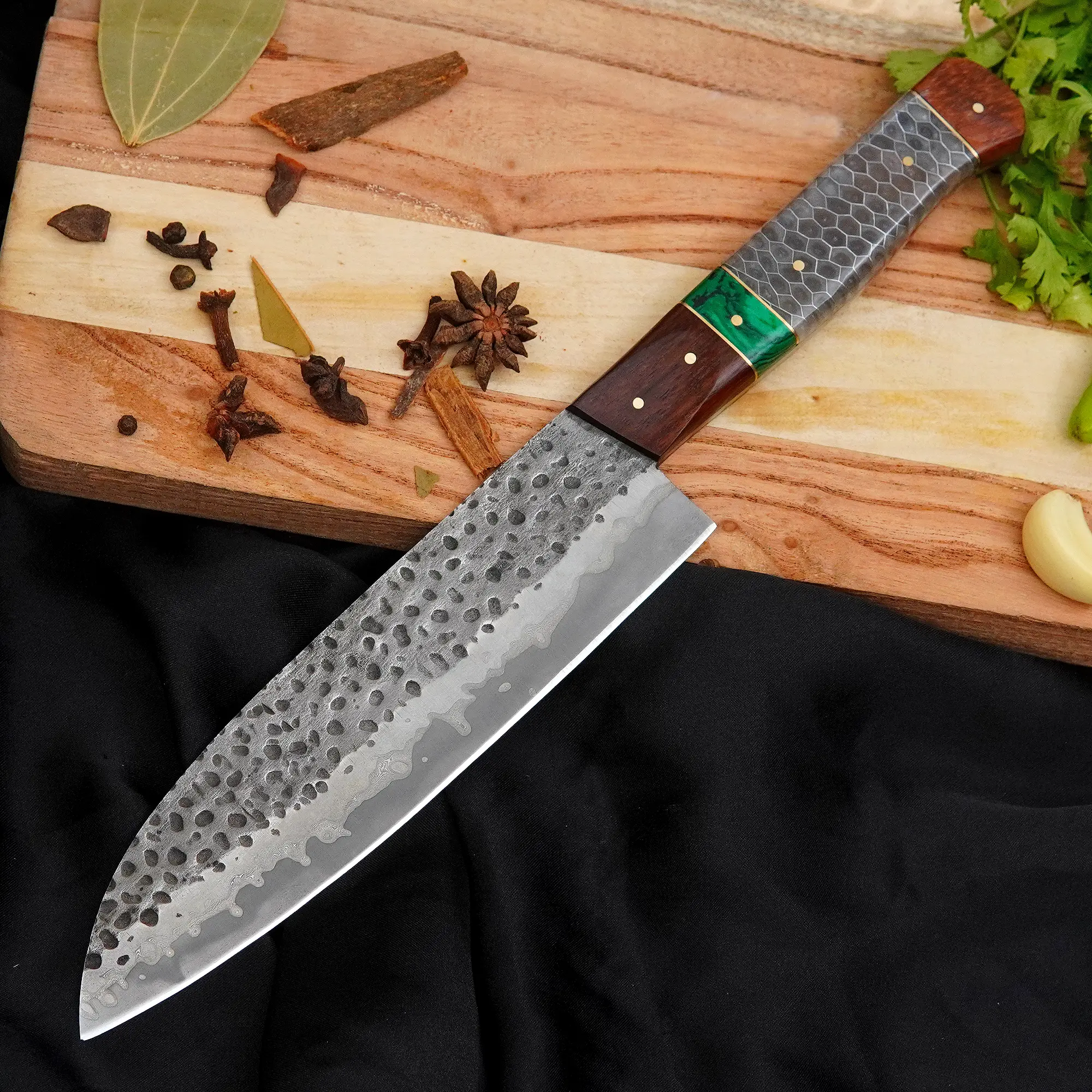 Premium Kitchen Knife with Artistic Resin & Wood Handle