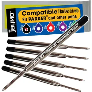 Jaymo Replacement for Parker 30525PP and Bastion - Measures 3.875 in / 98 mm Long - G2 Gel Ballpoint Pen Refill - 6 Black