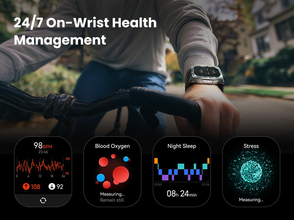 KOSPET Tank M4C Outdoor Smart Watch with GPS, 1.96" AMOLED Display, Built-in LED Flashlight & Walkie-Talkie, Long Battery Life, 50m Waterproof, Bluetooth Calls, 24/7 Heart Rate/Sleep Monitor