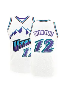 Men's Utah Retro #12 Embroidered Basketball Jersey, Vintage Black Blue Gradient Throwback Mesh Breathable Sports Jersey, Classic 90s Mountain Style Basketball Shirt for Game Day, Casual Wear & Gifts
