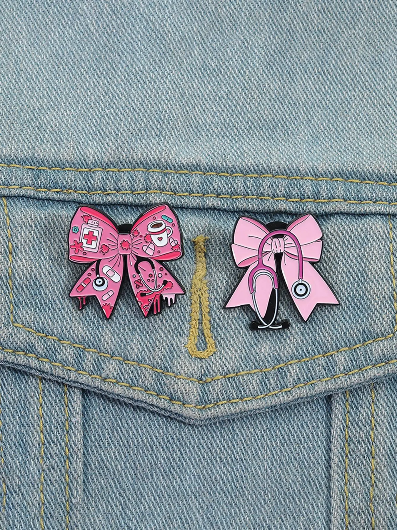 2-Piece Bow Stethoscope Enamel Lapel Pins Set, Alloy Brooch Pin, Medical Series Accessories for Doctors and Nurses, Fashion Badge for Bags and Coats