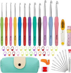12 Sizes Crochet Hooks Set for Arthritic Hands, Ergonomic Soft Grip Handles, Crochet Kit for Beginners