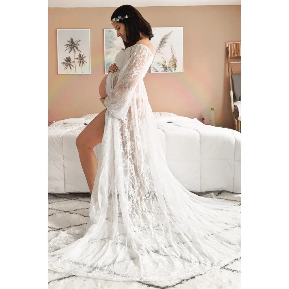 PinkBlush White Lace Off Shoulder Maternity Photoshoot Gown/Dress - TikTok  Shop