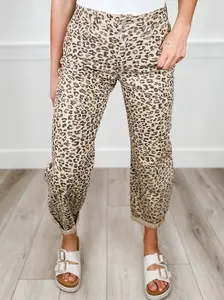 Risen Iris High-Rise Barrel Leg Cropped Jeans - Leopard Print (Non-Distressed)