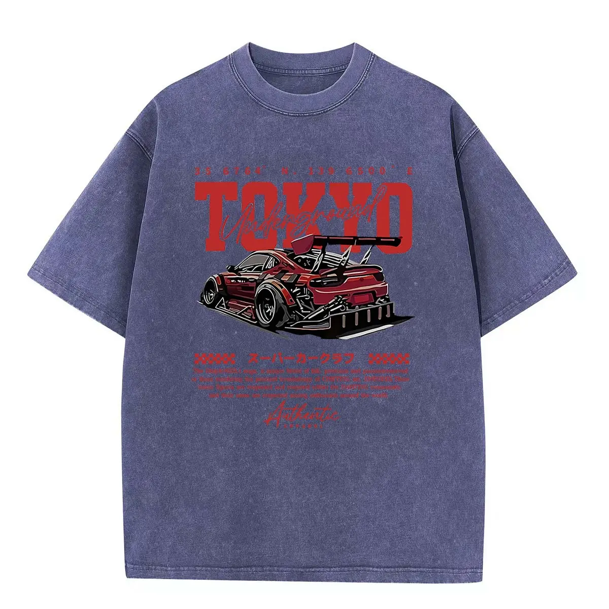 Men's Vintage Graphic T-Shirt, Acid-Washed Streetwear with Tokyo Tuned Car Print in Soft 100% Cotton, Casual Oversized Fit, Classic, Vintage Graphic Tees, Alternative Style, Chinese New Year, Tops, Shortsleeve, Oversized Graphic Tee