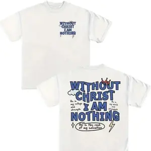 Feego Men's Boxy Fit Crewneck T-Shirt 100% Cotton Graphic Tee Funny Christian Faith Letter Print Casual Streetwear All Seasons  without Christ  i  am noting tshirt 2000s  vintage  tops