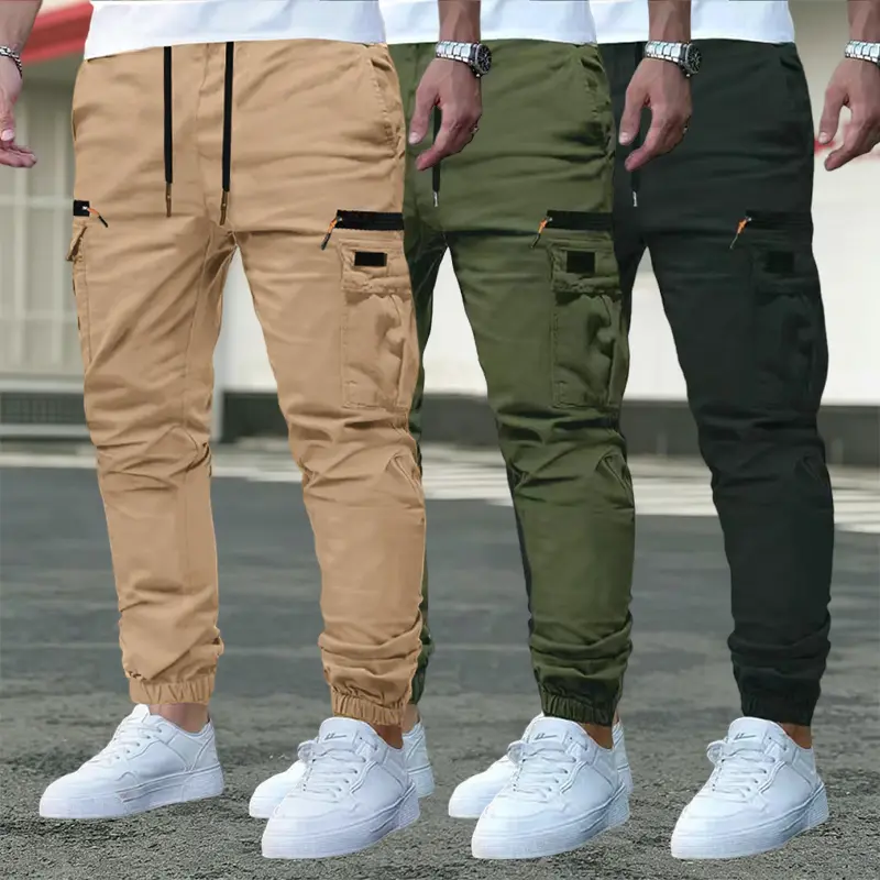 Men's 3-Pack Slim Fit Casual Cargo Joggers with Multiple Pockets, Breathable Stretch Fabric & Elastic Drawstring for Tactical Work & Outdoor Hiking, Athleisure Jogger Pants, Casual Street Joggers