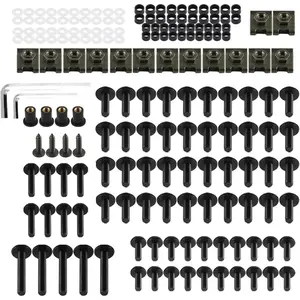 177 PCS Motorcycle Fairing Bolt Kit, M5 M6 Anti-loosening Windscreen Fastener Assortment Set, Alloy Rust-Proof Fairing Screw & Nut with Wrench, Mounting Hardware for Motorcycles (Black)