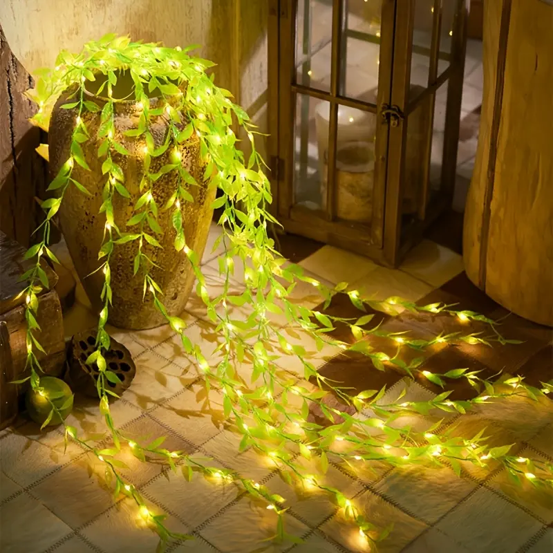 100 LED Artificial Willow Vine String Lights, Hanging Fairy Lights, Battery Operated, Perfect Mother's Day Gift, Ideal for Valentine's Day Wedding Party Christmas Home Decor - Greenish.Mother's Day