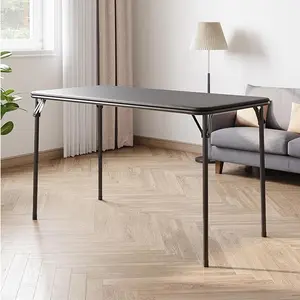 Folding Table 4 Foot, Outdoor Rectangle Foldable Camping Table with Sturdy Metal Frame, PU Leather Upholstered, Portable Folding Desk for Outside, Dining Room, Living Room