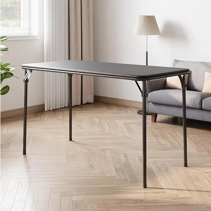 Folding Table 4 Foot, Outdoor Rectangle Foldable Camping Table with Sturdy Metal Frame, PU Leather Upholstered, Portable Folding Desk for Outside, Dining Room, Living Room