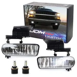 iJDMTOY Clear Lens Xenon White LED Fog Lights Foglamp Kit w/Mounting Brackets For 1999-2002 Chevrolet Silverado 1500 2500, 2000-2001 3500, 2000-2006 Suburban Tahoe