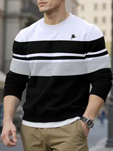 Men's Fitted Casual Crewneck Long Sleeve Pullover Sweater, Knight Print Design, Fall & Winter Outdoor Sports Warm Clothing for Men