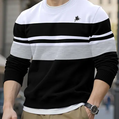 Men's Fitted Casual Crewneck Long Sleeve Pullover Sweater, Knight Print Design, Fall & Winter Outdoor Sports Warm Clothing for Men