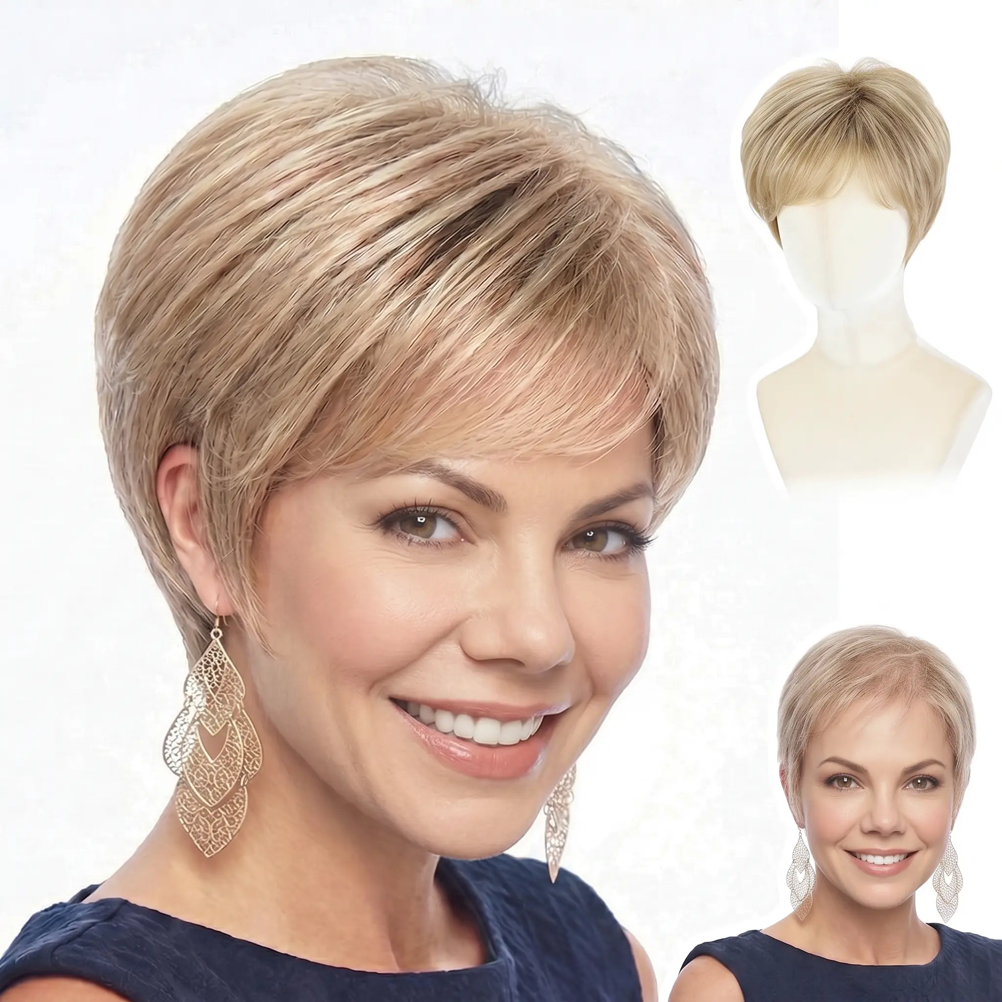 Alice  - Wigyy Elegant Layered Voluminous Short Natural Matte Finish Pixie with Wispy Fringe