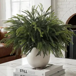 8pcs Christmas Norfolk Pine Stems, 18.5'' Long Artificial Evergreen Branches, Real Touch Greenery Picks for DIY Xmas Home Decoration