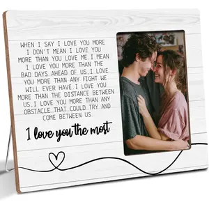 Couple Wooden Picture Frame Gifts for Girlfriend Boyfriend, I Love You The Most, Romantic Couples Love Gifts for Wife Husband, Fits 4x6 Photo Frame