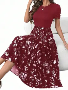 Women's Flower Print Patchwork Maxi Dress Summer Casual Floral Outfit Beach