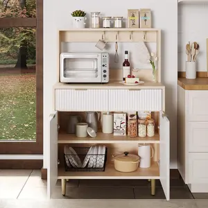 Sideboard Buffet Cabinet with Storage and Hook, Coffee Bar with Adjustable Shelves & 2 Drawers, Modern Wood Buffet Console Table for Dining Room, Living Room, Kitchen, Entryway