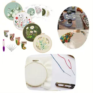 1 Set Cross Stitch Starter Kit for Adults Beginners - Complete Embroidery Supplies with 2 Wooden Hoops, Scissors, Needles & Color Threads, Needlepoint DIY Craft Gift Set Decorative Plaques and Ornaments