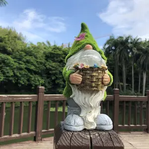 Garden Gnomes Statues, Outdoor Gnome Decorations for Yard Patio Lawn Porch, Home Decor Sculpture Figurine Holding Flower Basket Solar Lights, Cute Ornaments Ideal Gifts