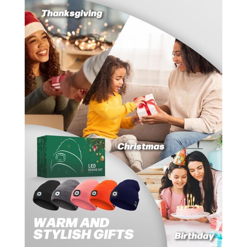 Bluetooth Beanie with a Light, Unisex USB Rechargeable 4 LED Fashlight Hat with Cordless Headphones, Unique Christmas Birthday Gifts for Men Him Husband Teen