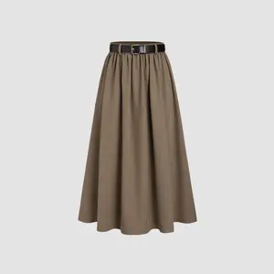 Cider [size 2-10] High Waist Solid Belted Maxi Skirt