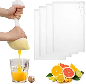 4 Pack Nut Milk Bag 12 x 8 Inch Nut Bag Strainer Reusable Nylon Cloth Bags for Straining 200 Mesh Fine Mesh Bags for Straining Fruit Juice Coffee Yogurt Cheese Tofu Cold Brew Filter, Set, Utensils