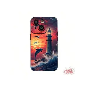 Dolphin Mobile Phone Case, Designed With Ocean Waves And Lighthouse Scene, Suitable For IPhone17/IPhone17 Air/IPhone17 Pro/IPhone17 Pro Max/16 Pro Max/15 Pro Max/14 Pro Max/13 Pro Max/12 Pro Max