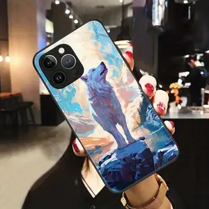 Wolf Pattern Protective Tempered Glass Phone Case for iphone17 17Air 16 Pro 15 Promax 14 Plus 13 12 11/Shockproof Soft Protective Cover Colored Silvery Printed Phone Case