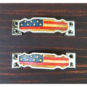 Set Of 2 Patriotic Western US American Flag Drawer Cabinet Door Bar Pull Knobs