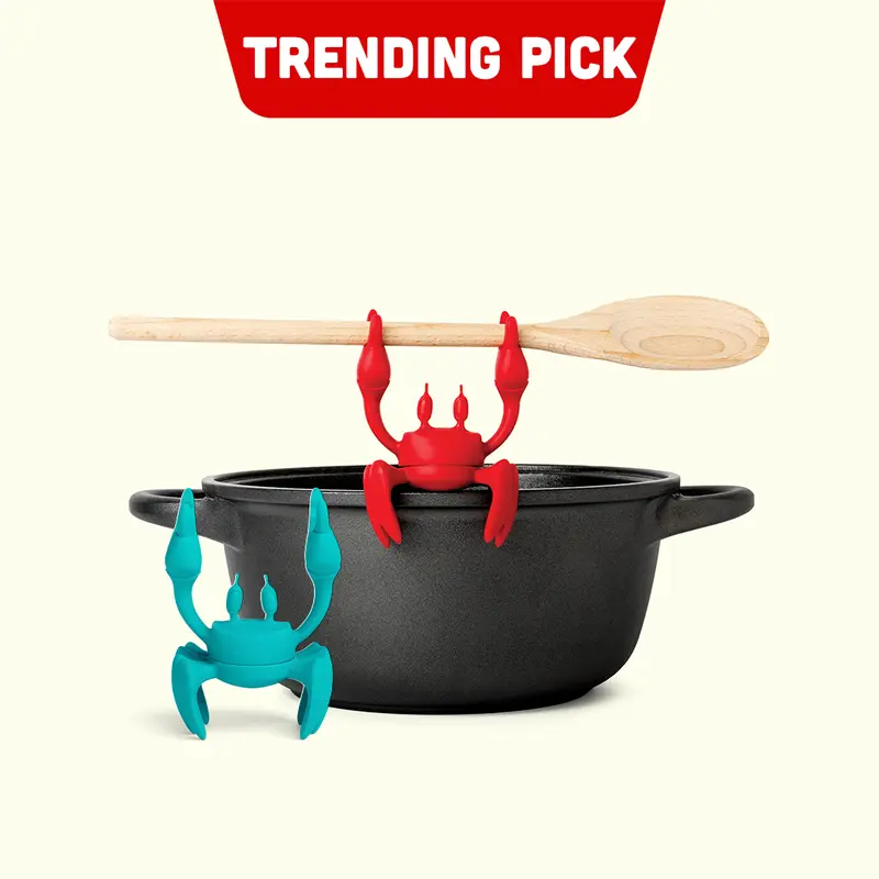 OTOTO Crab Silicone Utensil Rest - Spoon Holder & Lid Lifter | BPA-Free Heat-Resistant Kitchen Tool | Cute Aqua & Red Crab Character | Dishwasher Safe | Funny Stocking Stuffer & Foodie Gift | TikTok Must-Have | Funky Kitchen Supplies | Kitchen Accessories