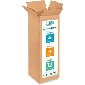 Tall Moving & Shipping Boxes 4x4x12 inches (10-Pack) - Extra Strength 200 lb vs Regular - Corrugated Moving Boxes for USPS/UPS/FEDEX - Cardboard Box - Eco Shipping Box by IDL Packaging