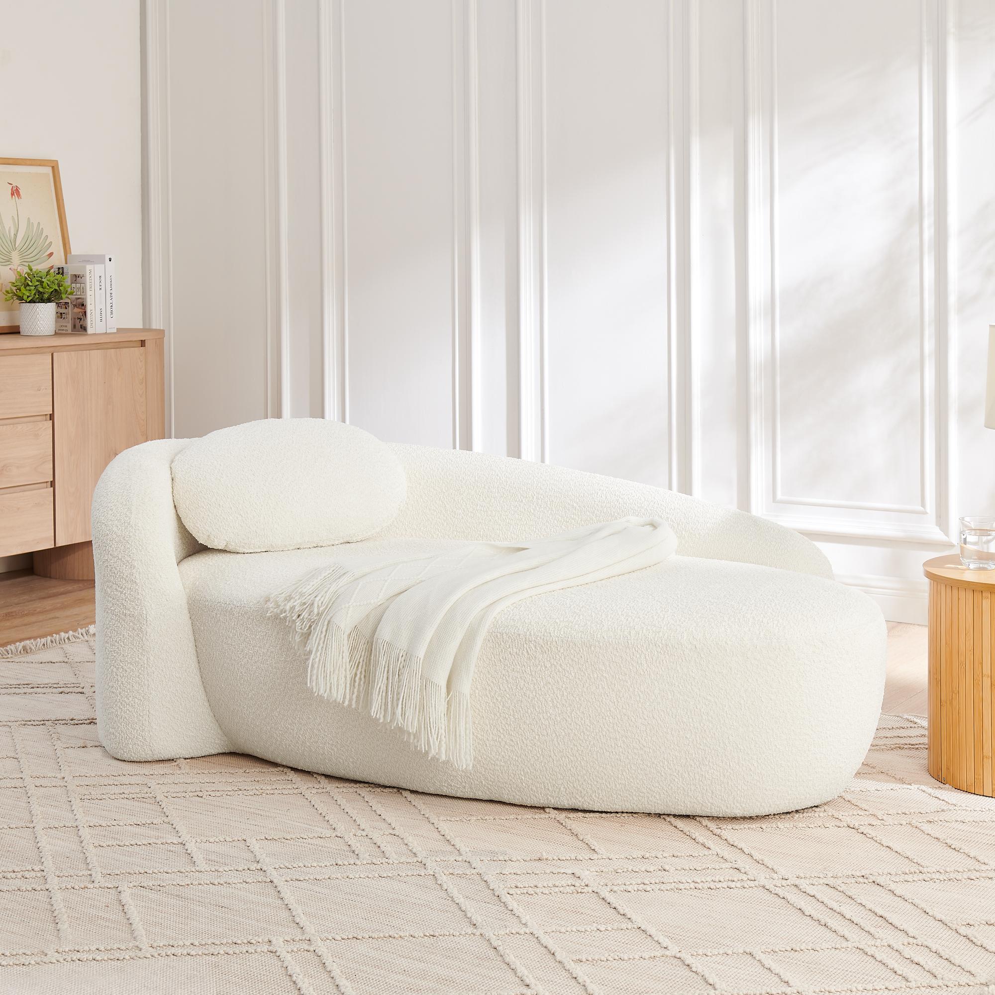 Modern Oval Lounge Chair with Integrated Backrest, Side Armrest & Pillow, Compact Single Lazy Sofa for Living Room, Bedroom, Apartment