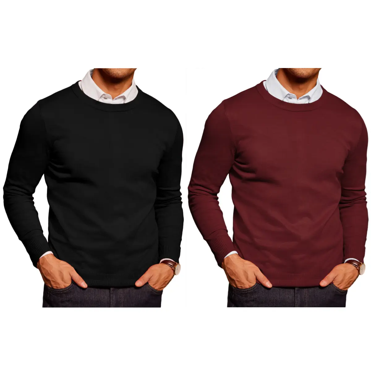 COOFANDY Luigi 2 Pack Limited Time Clearance Men's Crew Neck Sweater Slim Fit Lightweight Sweatshirts Knitted Pullover Knitwear Basic (Only the crew neck sweater is for sale)