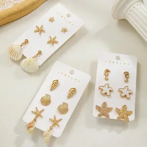 3 pairs of summer beach wind droplets, oil starfish, seahorse alloy earrings, s pendants, clip on multiple earrings