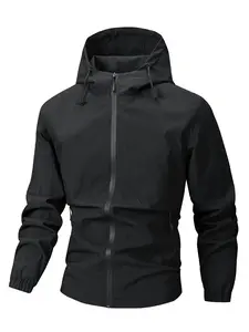 Men's Outdoor Waterproof Windproof Outerwear, Hooded Sports Jacket, Simple Solid Color Hardshell, Ideal for Hiking Cycling Commuting, Sport Outdoor Clothing