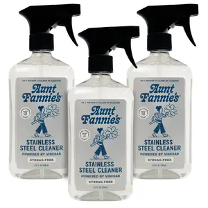 Aunt Fannie's Stainless Steel Spray Cleaner, Powered by Vinegar, Fingerprint and Residue Remover for Refrigerator, Dishwasher, Oven, Grill, Sink, Stovetop, and Other Appliances, Pack of 3