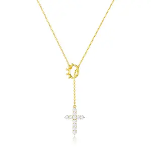 DB- Women's Side-Crown Cross Y-Necklace - An Exquisite Chain Pendant Collarbone Necklace; Beautiful Jewelry Perfect for Daily Wear, Party Styling, Fashion Pairing, and Easter Gifting.-DB